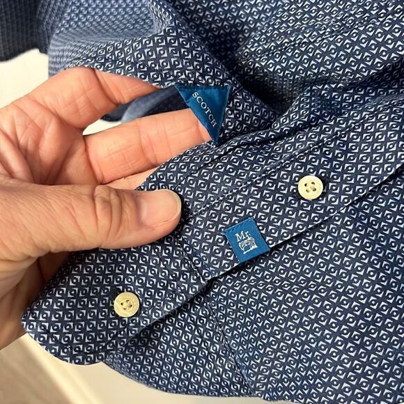 Scotch & Soda Men Geometric Blue Long Sleeve Button Down Dress Shirt Slim Fit XL - Picture 2 of 7